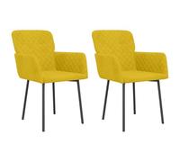 Sillas de comedor 2 uds. amarillas de terciopelo con reposabrazos | Terciopelo 100 % poliéster, estructura de metal y madera contrachapada, relleno de espuma, asiento de 44 cm