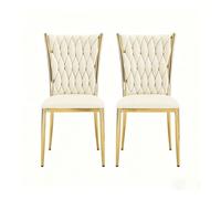 Sillas de comedor 59,5x47x94,5 cm - respaldo alto, elegantes, 2 unidades - blanco crema y dorado