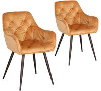 Sillas de comedor de lujo Happyment – Terciopelo naranja – Sillón – Silla para el salón – Silla para la cocina – Silla tipo concha – Juego de 2 unidades