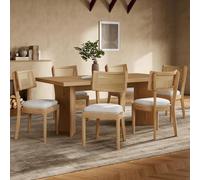 Sillas de comedor de ratán Flieks, juego de 6, también aptas para la cocina. Sillas de ratán para el salón con cojines de lino, dimensiones 50x58x88 cm, acabado natural