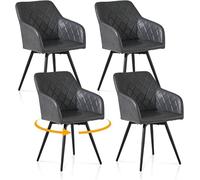 Sillas de comedor giratorias, juego de 4 unidades, tapizadas en cuero sintético, color gris oscuro