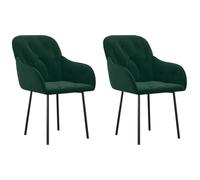 Sillas de comedor - Juego de 2 unidades, color verde oscuro | Terciopelo suave, marco de metal y madera contrachapada, reposabrazos y respaldo acolchados espuma, máximo 110 kg por asiento
