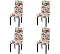 Sillas de comedor - Juego de 4 colores de tela floral con marco | Diseño floral romático, marco de madera resistente, asiento acolchado grueso, uso diario, decoración elegante