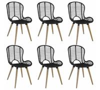 Sillas de comedor - Juego de 6 colores negro ratán natural | Patas de madera vintage, resistentes al agua, fáciles de limpiar, carga máxima: 110 kg