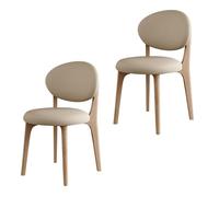 Sillas de Comedor Modernas de Mediados de Siglo, Juego de Madera Maciza de 2/4/6, cojín Redondo de Cuero PU + Patas, cómodas y duraderas, adecuadas(Log+Light Khaki,2)