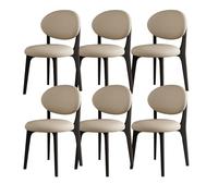 Sillas de Comedor Modernas de Mediados de Siglo, Juego de Madera Maciza de 2/4/6, cojín Redondo de Cuero PU + Patas, cómodas y duraderas, adecuadas(Black+Light Khaki,6)