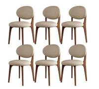 Sillas de Comedor Modernas de Mediados de Siglo, Juego de Madera Maciza de 2/4/6, cojín Redondo de Cuero PU + Patas, cómodas y duraderas, adecuadas(Light Walnut+Light Khaki,6)