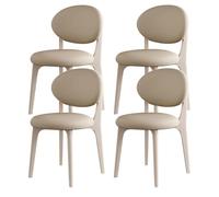 Sillas de Comedor Modernas de Mediados de Siglo, Juego de Madera Maciza de 2/4/6, cojín Redondo de Cuero PU + Patas, cómodas y duraderas, adecuadas(White+Light Khaki,4)