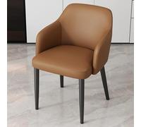 Sillas de comedor modernas de piel sintética con reposabrazos, sillas decorativas acolchadas gruesas para cocina y sala de estar, elegantes sillas de recepción con patas de metal, color marrón A