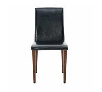 Sillas de comedor set de 4 - diseño minimalista, asiento de pu negro y patas metálicas efecto nogal - nogal+negro