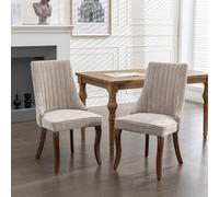 Sillas de comedor, sillas de cocina, cómodas sillas de acento tapizadas en tela, ideales para el comedor, con patas de madera maciza curvadas, juego de 2 unidades