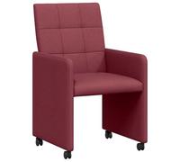Sillas de comedor sobre ruedas 2 piezas tela de vino tinto | Tapicería de tela, madera contrachapada y metal, reposabrazos estrechos, montaje con destornillador, colores vino tinto