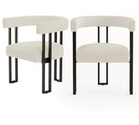 Sillas de comedor - Tapizado bouclé teddy - Patas metálicas - Blanco, juego de 2 - Para comedor y cocina