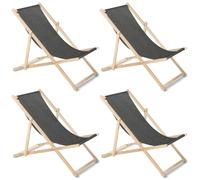 Sillas de descanso para playa y jardín, set de 4 en madera de haya negra