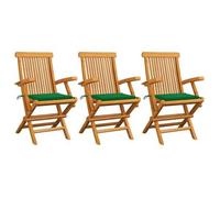 Sillas De Jardín 3 Uds Madera Maciza De Teca Con Cojines Verdes Vidaxl