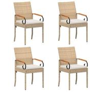 vidaXL: 4 sillas de jardín. Color beige y crema. Fabricadas en polirratán y acacia