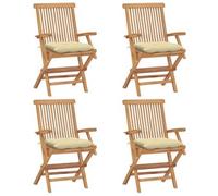 vidaXL 4X Madera de Teca Sillas de Jardín con Cojines Sillón Exterior Balcón Terraza Patio Asiento Butaca Muebles Mobiliario Blanco Crema