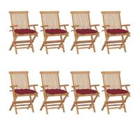 Sillas De Jardín 8 Uds Madera Teca Con Cojines Rojo Tinto Vidaxl