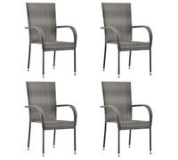 vidaXL 4X Sillas de Jardín Apilables Asiento Mobiliario Muebles Cocina Hogar Restaurante Comedor Exterior con Respaldo Ratán Sintético Gris