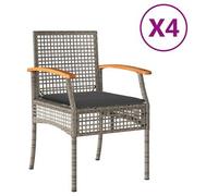 vidaXL Sillas de jardín con cojín 4 uds ratán PE gris y madera acacia