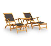 Sillas De Jardín Con Reposapiés Y Mesa Madera Acacia Textilene Vidaxl