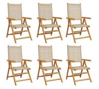 Sillas De Jardín Reclinables 6 Uds Ratán Pe Madera Maciza Beige Vidaxl
