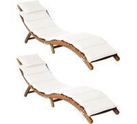 Sillas de jardín reclinables "The Living Store", con reposacabezas, 2 unidades, color crema, madera maciza de acacia