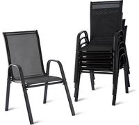 Sillas de jardín Relaxdays, juego de 6 unidades, respaldo alto, con reposabrazos, apilables, capacidad máxima de 150 kg, fabricadas en poliéster y metal, color gris antracita