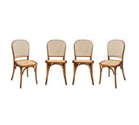 Sillas de madera y ratán vintage, set de 4, Efecto nogal