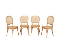 Sillas de madera y ratán vintage, set de 4 Natural