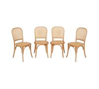 Sillas de madera y ratán vintage, set de 4 Natural