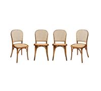 Sillas de madera y ratán vintage, set de 4 nogal - 44.5x48x89.5 cm