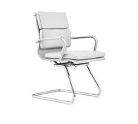Sillas de oficina sin ruedas con respaldo medio de cuero sintético y patas de metal, Base de trineo, Sillas for salas de conferencias con brazos for reuniones, Pacientes y salas de conferencias(White)