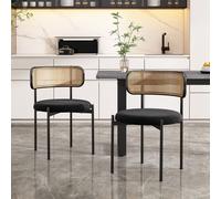 Sillas de ratán Flieks, juego de 2, con patas de metal; sillas para el salón, sillones tapizados con cubierta de terciopelo; sillas para el comedor, sillas para la cocina, color