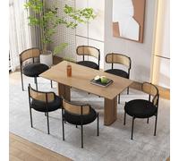 Sillas de ratán Flieks, juego de 6, con patas de metal, sillas para el comedor y el salón, sillones tapizados con tela de terciopelo, sillas para la cocina, color