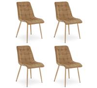 Sillas de terciopelo modelo SPLIT, color marrón, patas de roble, ideales para comedor o salón, pack de 4 unidades