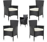 Sillas jardín set de 4 ratán sintético negro/crema apilables