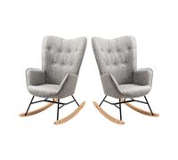 Sillas mecedoras de tela gris con respaldo alto ergonómico y patas curvas de madera, diseño moderno para salón o habitación infantil, set de 2, soporte hasta 120 kg, asiento acolchado ideal para lacta