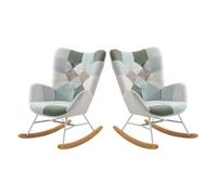 Sillas mecedoras patchwork con respaldo alto ergonómico y base curva de madera, diseño moderno para salón o habitación infantil, set de 2, soporte hasta 120 kg, asiento acolchado ideal para lactancia,