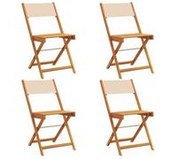 Sillas Plegables, 4 Unidades, Tela Beige Y Madera Maciza. Vidaxl