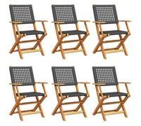 vidaXL Sillas plegables – Juego de 6 uds, ratán sintético y madera maciza, negro