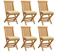 vidaXL Sillas plegables con cojines color crema – madera maciza de teca – juego de 6