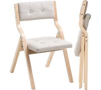 Sillas plegables de madera con cojín acolchado y estructura de madera, color beige. Juego de 2 unidades