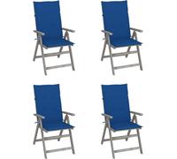Sillas reclinables "Living Store" con respaldo ajustable, juego de 4 unidades, con cojines, fabricadas en madera de acacia maciza