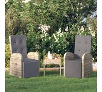 Sillas reclinables para jardín de "The Living Store" con cojines, 2 unidades, color gris, fabricadas en polirratán