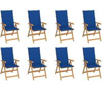 Sillas reclinables para jardín de "The Living Store" con cojines, juego de 8 unidades, fabricadas en madera de teca maciza
