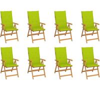 Sillas reclinables para jardín de "The Living Store" con cojines, juego de 8 unidades, fabricadas en madera de teca maciza