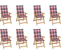 Sillas reclinables para jardín de "The Living Store" con cojines, juego de 8 unidades, fabricadas en madera de teca maciza