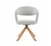 Sillas retro-luxo 2er set - estructura de tela gris claro, 360° rotación silenciosa, respaldo curvado, patas de madera - gris claro, madera
