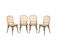Sillas vintage de madera y ratán, juego de 4, montparnasse, blanco, 44,5 x 48 x 89,5 cm